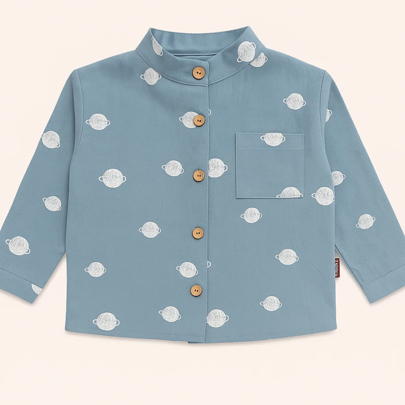 niebieska koszula w planety