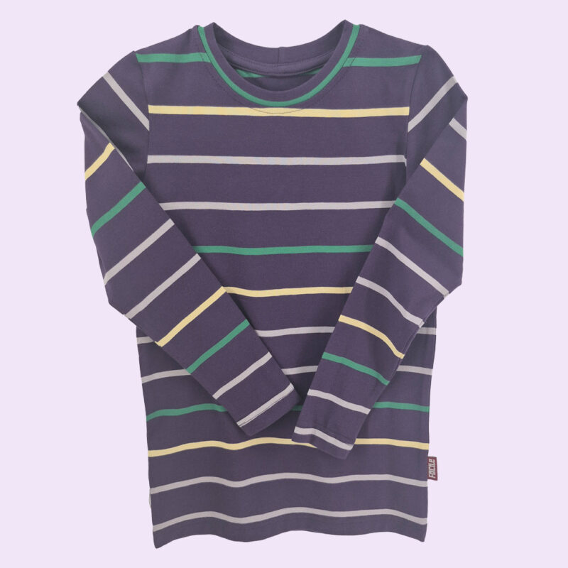 Bluzka w paski z dzianiny z domieszka Tencel - szaro bakłażanowa