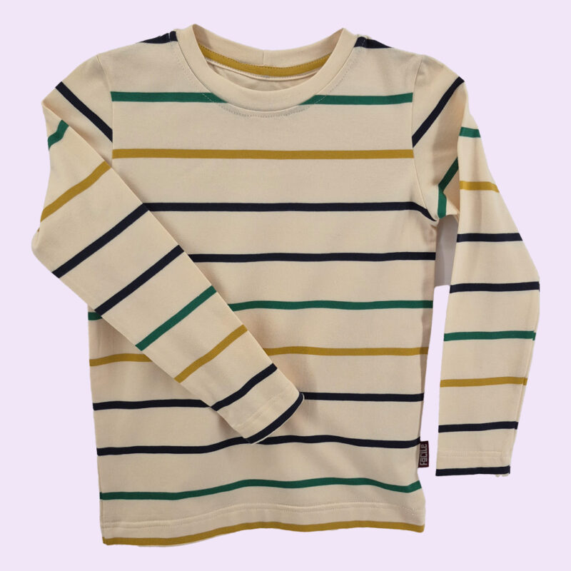 Kremowa bluzka z długim rękawem w paski